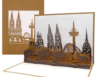 Pop Up Karte "Köln - Kölner Skyline" - Große 3D Geburtstagskarte als Souvenir, Einladung und Gutschein Städtereise - Köln Panoramakarte