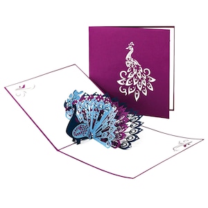 Carte Pop Up "Paon" - Carte d'anniversaire 3D, carte de mariage, cadeau en argent, carte de félicitations femme fille