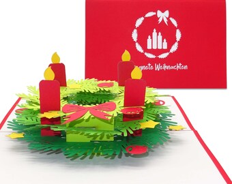 Pop-up Christmas card "Advent Wreath" - delicate 3D card with envelope for Christmas