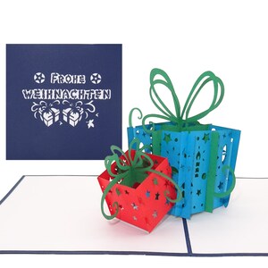 Biglietto pop-up per Natale "Regali - Buon Natale", biglietto di Natale 3D con busta - buono regalo e confezione regalo in denaro