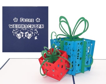 Pop Up Karte zu Weihnachten "Geschenke - Frohe Weihnachten", 3D Weihnachtskarte mit Umschlag - Geschenkgutschein & Verpackung Geldgeschenk