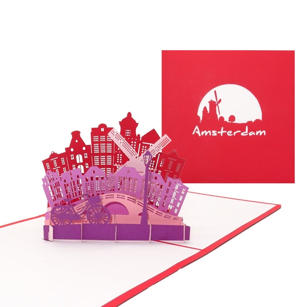 Pop Up Karte "Amsterdam - Panorama"  3D Grußkarte als Amsterdam Souvenir, Postkarte, Geburtstagskarte, Deko & Reisegutschein Urlaub Holland