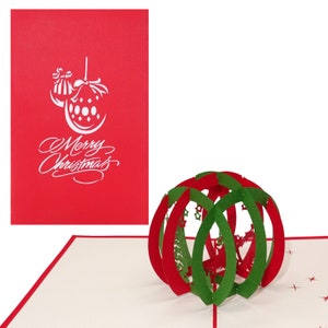 Biglietto pop-up "Santa & Christmasball - Merry Christmas" Biglietto di Natale inglese, biglietto pop-up per Natale, biglietti pieghevoli 3D