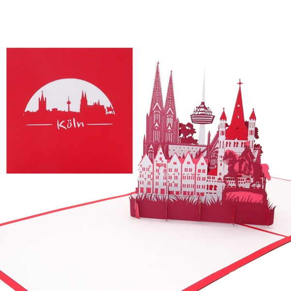 Pop-up card "Cologne - Skyline with Cologne Cathedral" 3D card with envelope, greeting card, birthday card, invitation and travel voucher