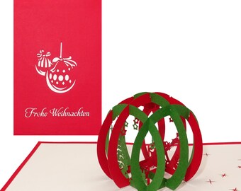3D Weihnachtskarte "Weihnachtskugel & Santa - Frohe Weihnachten" - Edle Pop Up Karte zu Weihnachten als Geschenk u. Gutschein