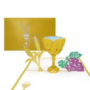 Carte de communion 3D « Cuple & Grapes » - Carte pop-up pour communion, confirmation, confirmation - Cadeau, cadeau en argent pour garçon et fille