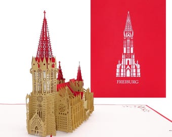 Pop Up Card "Freiburg - Freiburg Minster" Gift & Souvenir, Voucher, Invitation Card, 3D Birthday Card and Travel Voucher