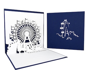 Carte pop-up « Voucher | Grande Roue » Bleu, Bon, Bon de voyage, Invitation, Carte cadeau Carte d’invitation Carte cadeau Argent Cadeau