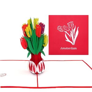 3D Karte "Bunte Tulpen aus Amsterdam" – Pop Up Karte Amsterdam als Holland Souvenir, Geburtstagskarte, Geschenkgutschein, Reisegutschein