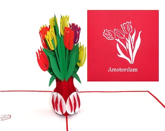 3D Karte "Bunte Tulpen aus Amsterdam" – Pop Up Karte Amsterdam als Holland Souvenir, Geburtstagskarte, Geschenkgutschein, Reisegutschein