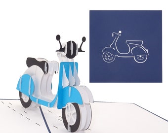 Greeting card "Motor scooter" - pop up card motor scooter, 3D birthday card, voucher and gift for your driving license