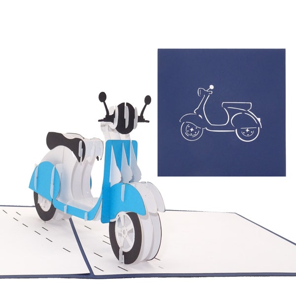 Grußkarte "Motorroller" - Pop Up Karte Motorroller, 3D Geburtstagskarte, Gutschein und Geschenk zum Führerschein