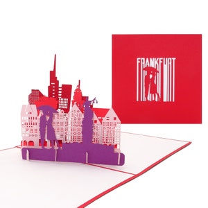 Pop-upkaart "Frankfurt am Main - Skyline" als wenskaart, souvenir, verjaardagskaart, cadeaubon & uitnodiging voor een beurs en rondleiding door de stad
