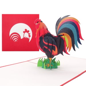 Pop Up Karte „Bunter Hahn“ 3D Geburtstagskarte, Einladungskarte - als Gutschein für Urlaub auf dem Bauernhof, Reisegutschein & Einladung