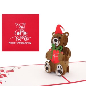 Biglietto pop-up "Orsacchiotto con regalo di Natale" Biglietto di Natale 3D con busta