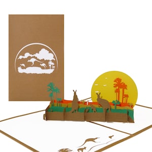 3D Grußkarte "Känguru" - Pop Up Karte Australien, Reisegutschein Australien, 3D Geburtstagskarte, Pop-Up Einladungskarte Zoo mit Kängurus