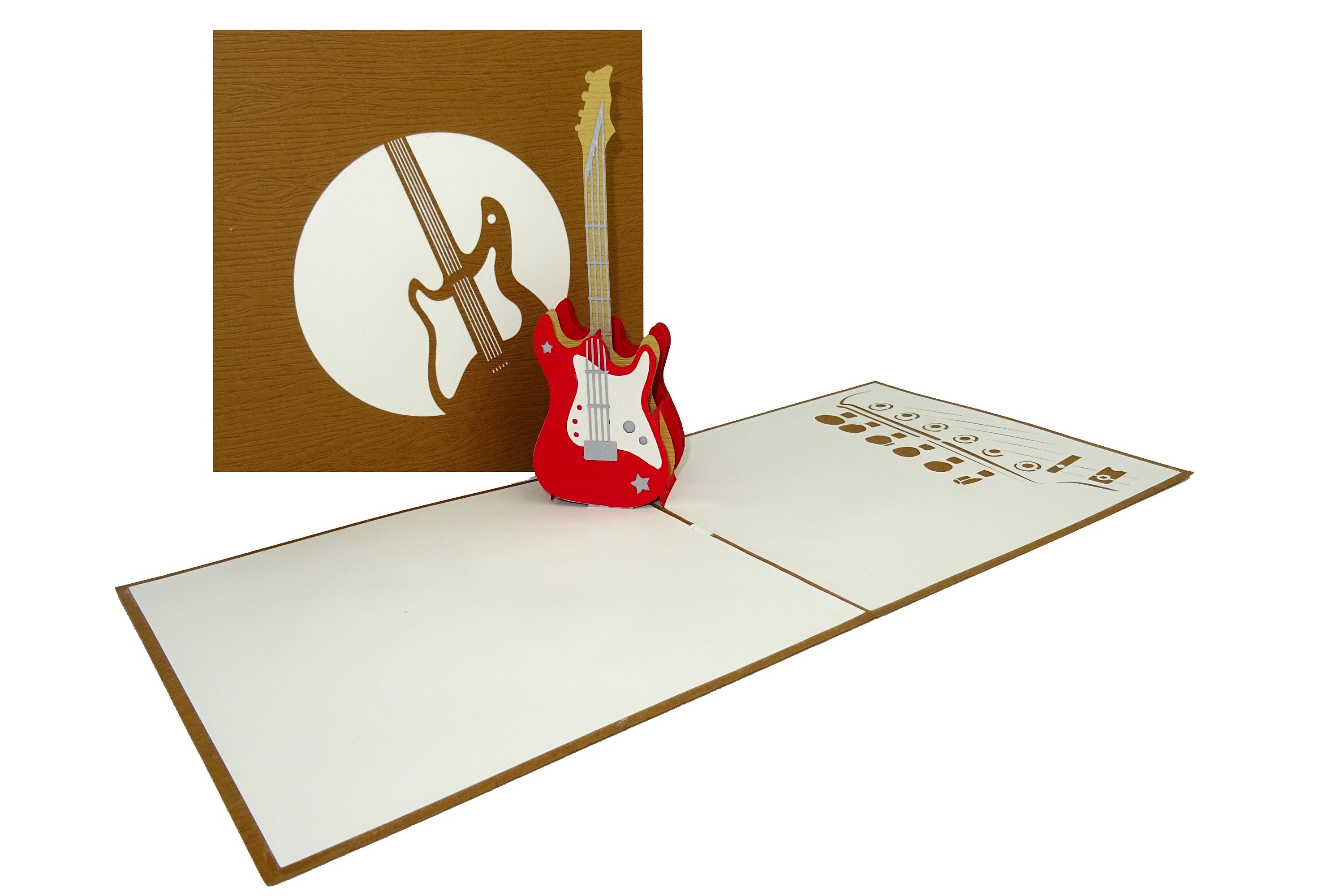 3D Pop-Up Karte „E-Gitarre“ – 15x15 Cm, Braunes Design, Mit Umschlag, Für Geburtstage & Konzerteinladungen