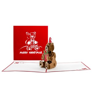 Tarjeta de felicitación de Navidad "Teddybear" - Tarjeta emergente 3D, Tarjeta de Navidad de Origami