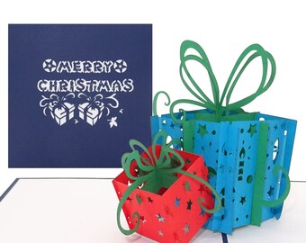 Christmas card "Gifts" Merry Christmas - 3D Pop Up Card - Folding cards with envelope Christmas
