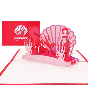 3D Pop Up Card “Kleine Zeemeermin & Zeepaardje” - verjaardagskaart, uitnodigingskaart en cadeau, cadeaubon voor de verjaardag van een kind