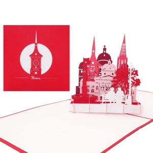 Pop-upkaart “Bern – Skyline met Bern Minster”, 3D-wenskaart als Zwitserland-souvenir, reischeque, cadeaubon, uitnodiging voor een stedentrip