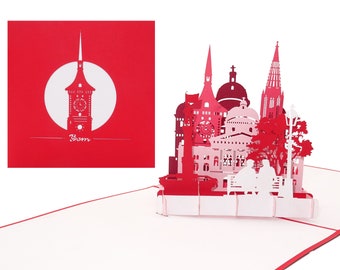 Pop-up card “Bern – Skyline with Bern Minster”, 3D greeting card as a Switzerland souvenir, travel voucher, gift voucher, invitation to a city trip