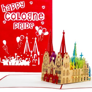 Tarjeta desplegable "Catedral de Colonia - Happy Colonia Orgullo" Arco iris - tarjeta de felicitación como invitación, vale de regalo. Bono de viaje y souvenir.