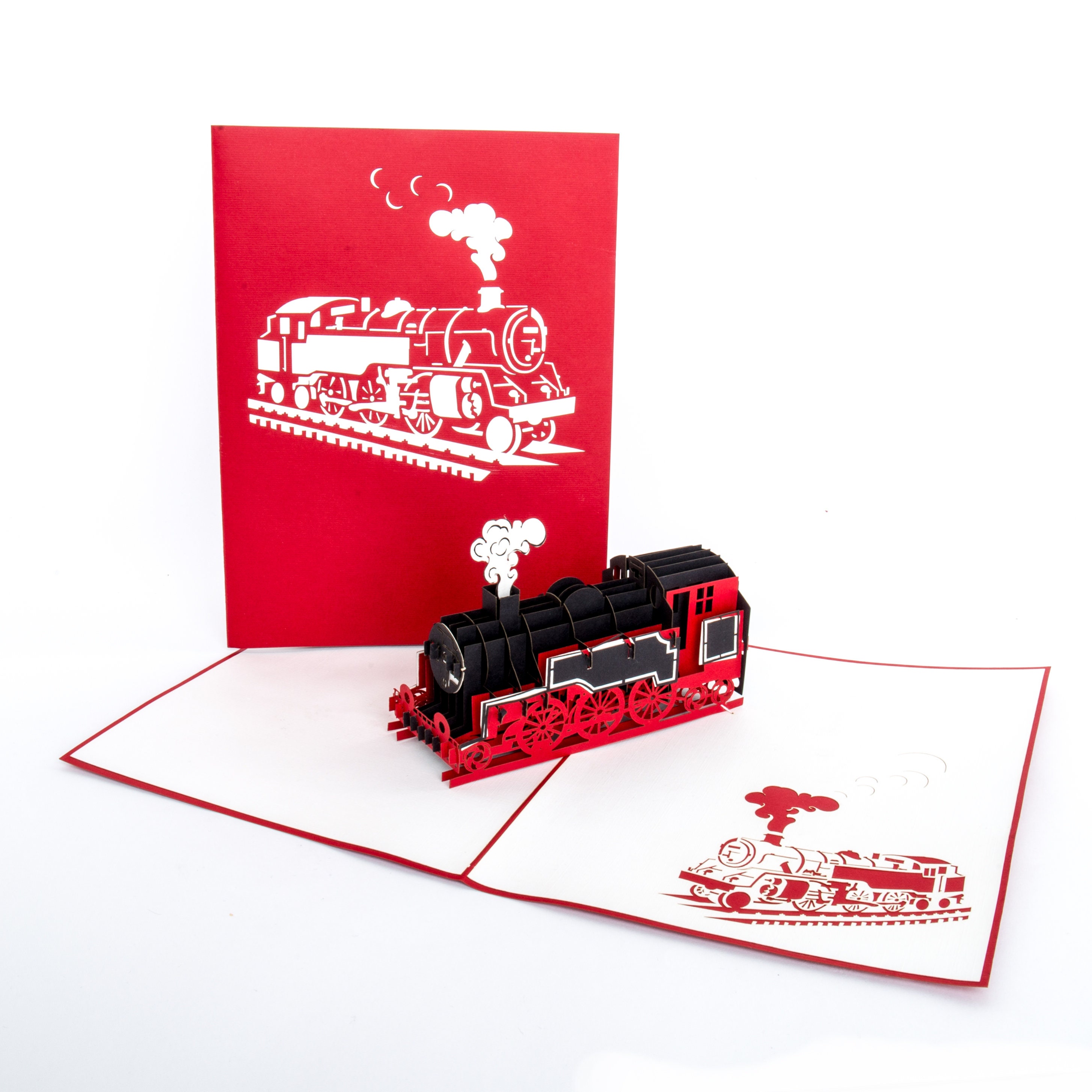 Biglietto Pop-up 3D A Forma Di Treno A Vapore – Cartolina Pieghevole Con Locomotiva, Idea Regalo Per Appassionati Di Ferrovie, Compleanni O Viaggi - 4