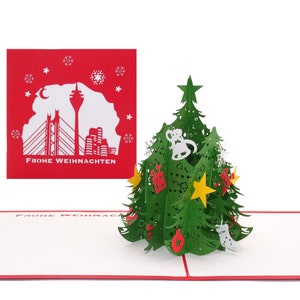 Biglietto pop-up “Düsseldorf – Skyline & Christmas Tree” - Biglietto di Natale 3D - souvenir, buono e biglietto d'invito della capitale dello stato