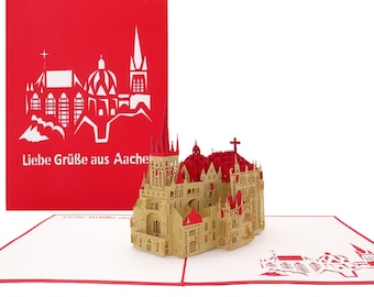 Carte pop-up « Cathédrale d'Aix-la-Chapelle – Salutations d'Aix-la-Chapelle » – Souvenir de la ville impériale, bon de voyage, carte d'invitation, carte d'anniversaire, carte de vœux