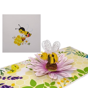 Pop-Up Kaart "Bee Happy - Bee on Blossom" - 3D verjaardagskaart, wenskaart - bloemenkaart met envelop als cadeau-idee & uitnodigingskaart