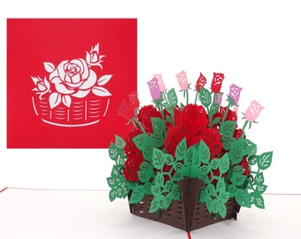 Carte pop-up « Roses rouges » élégante carte de fleurs en 3D comme carte d'anniversaire, carte de Saint-Valentin et carte de mariage