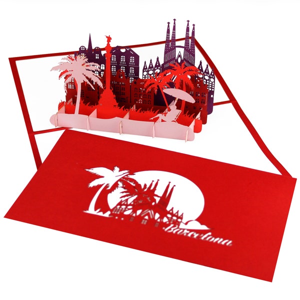 Tarjeta Pop-Up "Barcelona - Skyline" - Tarjeta de Felicitación 3D, Tarjeta de Felicitación y Tarjeta de Cumpleaños Recuerdo de España Sagrada Familia