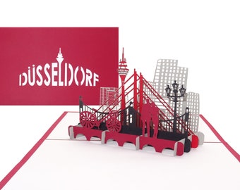 Pop-Up Card "Düsseldorf Panorama" 3D Greeting Card Düsseldorf Skyline, Souvenir, Travel Voucher, Gift Voucher - Card with Envelope