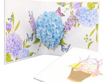 Pop-up card "Hydrangea & Butterflies" 3D flower card with envelope as birthday card, gift wrapping, invitation card
