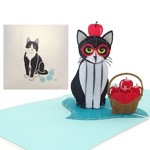Carte pop-up « Chat - Tuxedo Cat » carte d'anniversaire 3D amusante, carte d'invitation avec enveloppe comme bon d'achat, idée cadeau et décoration chat