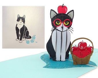 Carte pop-up « Chat - Tuxedo Cat » carte d'anniversaire 3D amusante, carte d'invitation avec enveloppe comme bon d'achat, idée cadeau et décoration chat