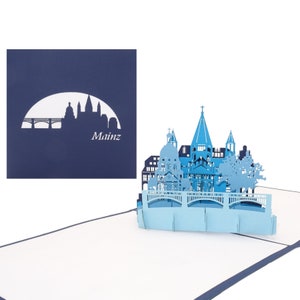 Carte pop-up « Panorama de Mayence avec la cathédrale de Mayence et la vieille ville » Carte d'anniversaire 3D, souvenir, carte d'invitation, bon de voyage pour un voyage en ville