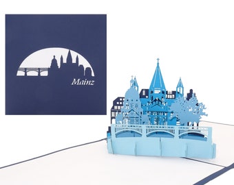 Pop Up Card “Mainz Panorama with Mainz Cathedral & Old Town” 3D birthday card, souvenir, invitation card, travel voucher for a city trip