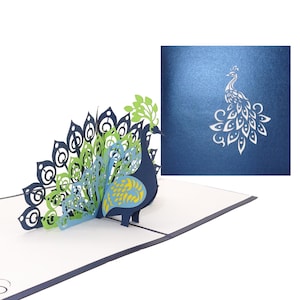 Pop Up Karte „Pfau – Pfauenfedern“ - Geburtstagskarte & Hochzeitskarte - edle Pfauen Glückwunschkarte, 3D Karte zu mit Umschlag