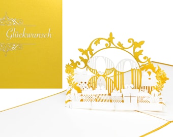Pop-Up Karte "80" in Gold & Weiß - zum 80. Geburtstag Jubiläum als 3D Geburtstagskarte, Glückwunschkarte, Geschenk Gutschein, Geldgeschenk