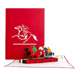 Pop-Up Karte „Pferde & Reiten“ 3D Geburtstagskarte Pferderennen als Geschenkidee, Einladungskarte, Gutschein