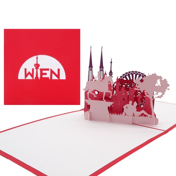 3D Pop Up Card “Vienna – Panorama with Ferris Wheel” Vienna greeting card, city map as an Austria souvenir, birthday card, invitation voucher