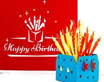 Carte d’anniversaire « Bougies - Joyeux anniversaire » - Carte pop-up Carte de félicitations Carte 3D, Carte pop up Carte pliante d’anniversaire
