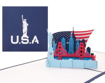 Pop Up Card “U.S.A. - Stars & Stripes” 3D greeting card as a souvenir, birthday card, travel voucher, invitation to a city trip to New York USA