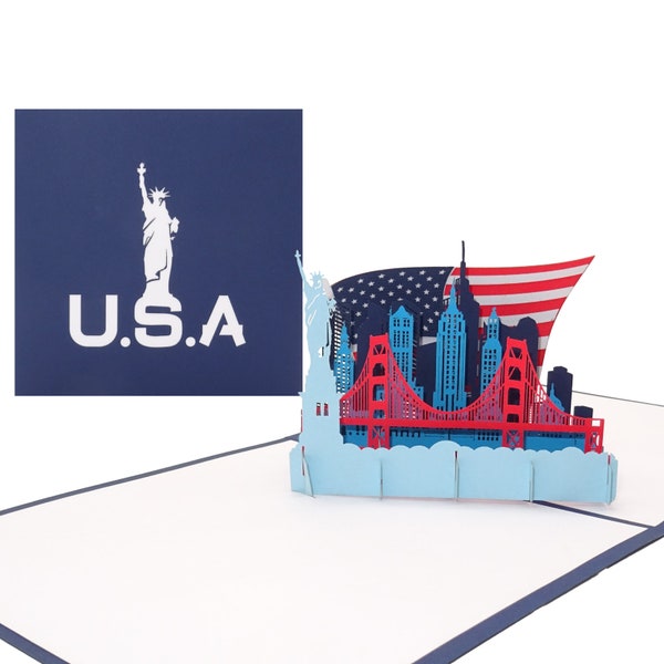 Pop Up Karte „U.S.A. - Stars & Stripes“ 3D Grußkarte als Souvenir, Geburtstagskarte, Reisegutschein, Einladung zur Städtereise New York USA