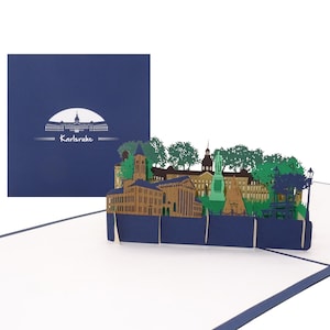 Pop Up Karte „Karlsruhe“ als Geschenk & Souvenir, Gutschein, Einladungskarte, 3D Geburtstagskarte, Einladung und Reisegutschein