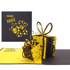 Biglietto pop-up 3D “Calcio - Natale in nero e giallo” Biglietto di Natale per gli appassionati di calcio di Dortmund, Aquisgrana...