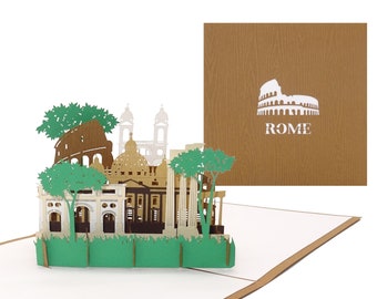 3D Pop Up Karte „Rom - Panorama mit Kolosseum“ als Souvenir, Gutschein, Einladungskarte, Geburtstagskarte, Einladung und Reisegutschein