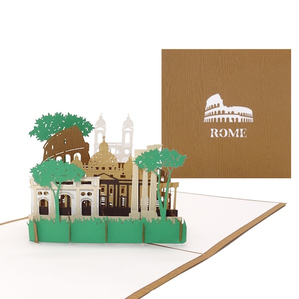 3D Pop Up Karte „Rom - Panorama mit Kolosseum“ als Souvenir, Gutschein, Einladungskarte, Geburtstagskarte, Einladung und Reisegutschein